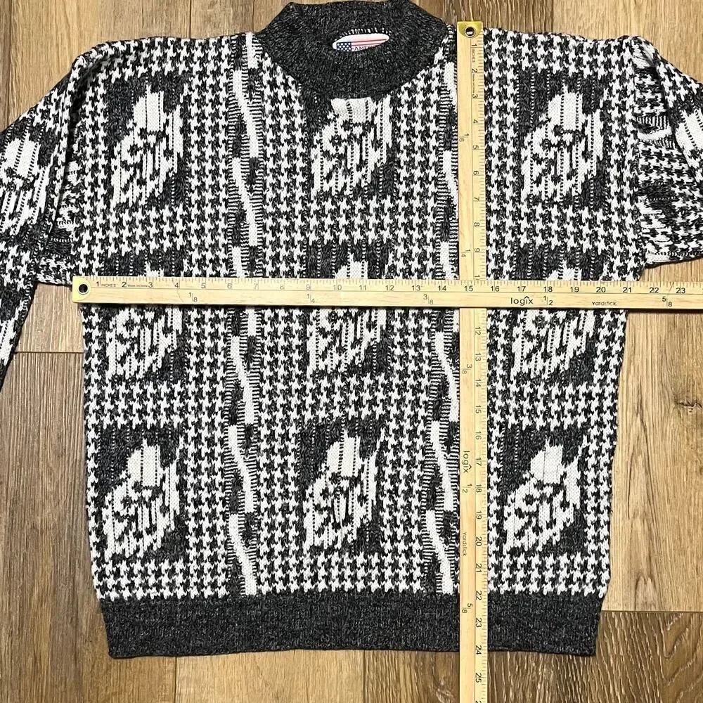 VTG Monochrome Abstract Pattern Knit Pullover Sweater Sz L Streetwear Retro 90s